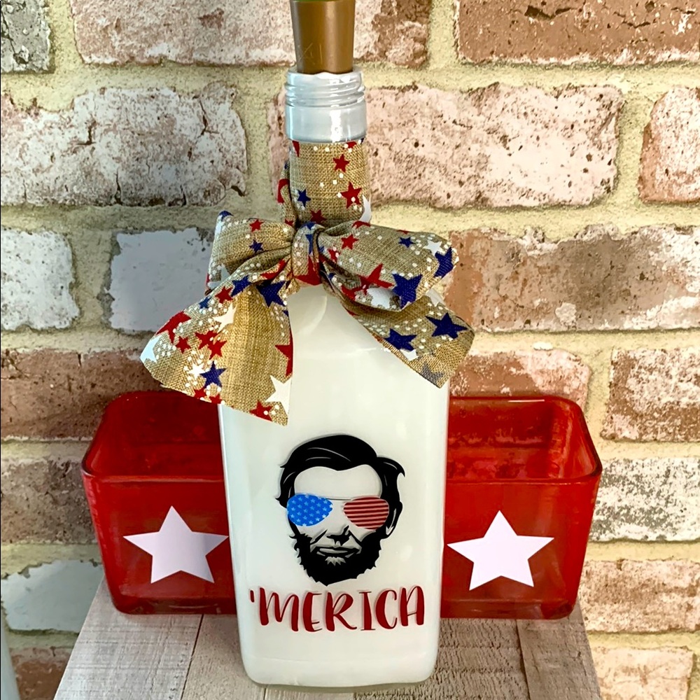 Handcrafted ‘Merica Abe Lincoln, spirit bottle lantern